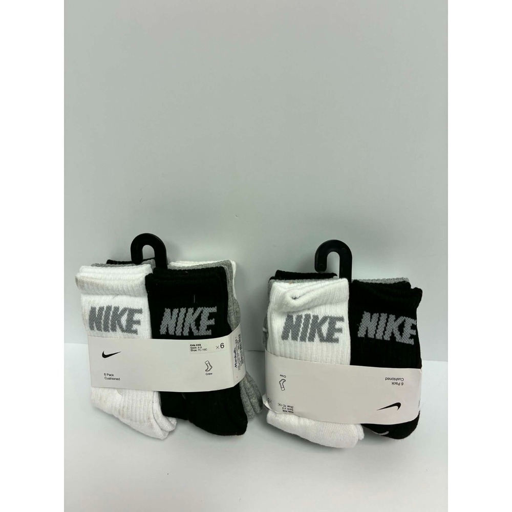 Nike Kids Cushioned Crew Socks 12 White Black Grey XXS BN0509-042